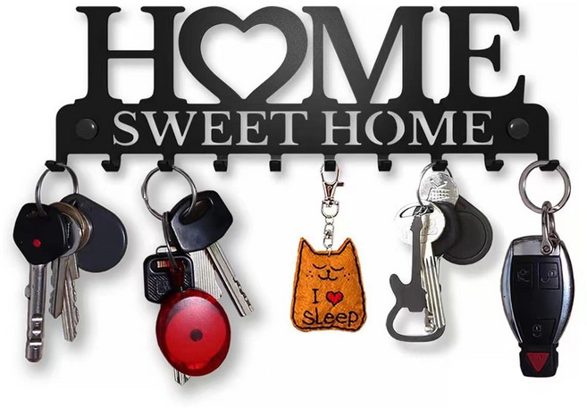 벽걸이 열쇠걸이 키홀더 현관 인테리어 다용도 후크, 블랙, 1개