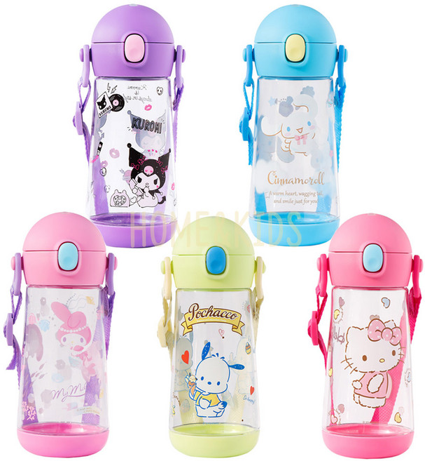 물통 산리오 트라이탄물통470ml 투명안전 유치원 어린이집 여아 휴대 개인물통 크로스끈, 마이멜로디, 470ml, 1개