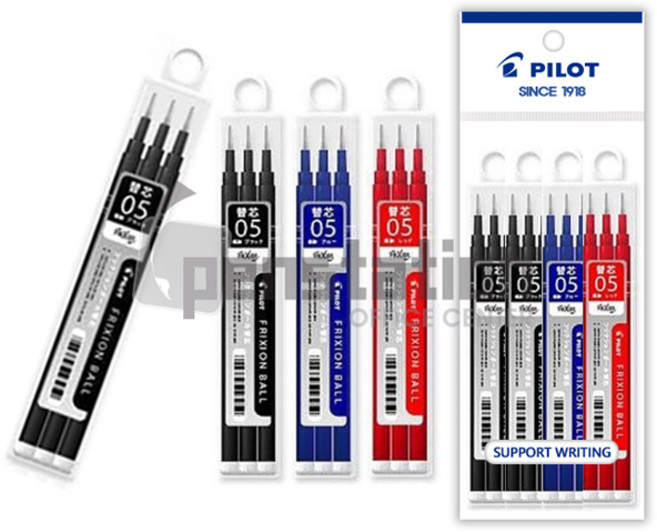 파이롯트 프릭션 지워지는 노크 볼펜 리필심 4개 세트(파이롯트 정품 블리스터 케이스 포장/선물용), 0.5mm 리필(3개입) 흑2개+청1개+적1개 세트