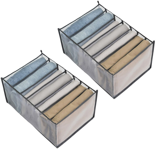 마벨인홈 메쉬 망사 통풍 옷장 구분 보관 옷정리함 7칸, 2개, 그레이