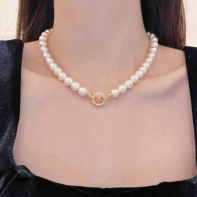 FANSYLI 진주목걸이 럭셔리 클래식 인조 보석 큐빅 비즈 초커목걸이 8mm 10mm 선물 X2503M11