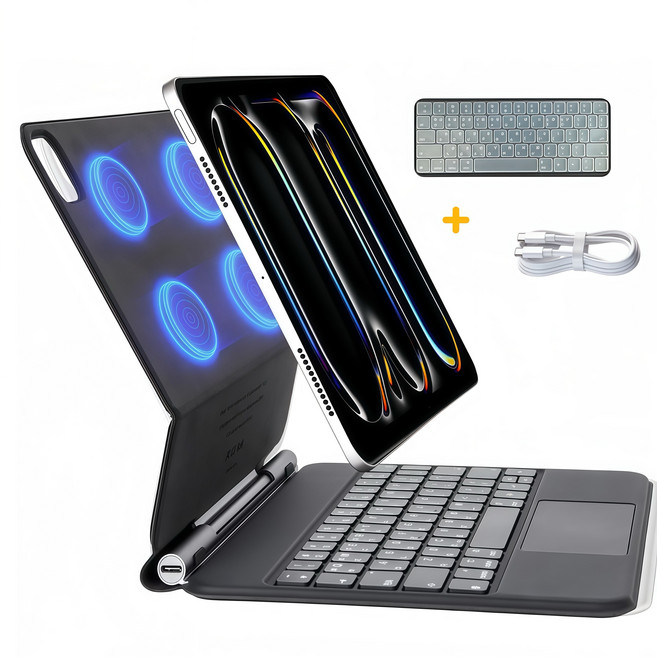 아이시(isee) 2025 아이패드 호환 매직 키보드 iPad 10~11세대/Air 11 4~7세대/Pro (11 1~4세대/12.9 3~6세대/13 7세대)/키스킨+케이블 포함, 블랙, 1개