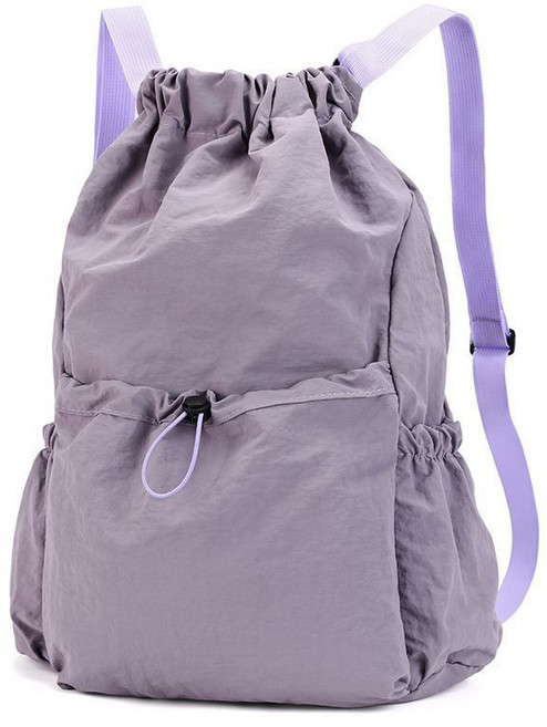 雙肩揹包 書包 男女學生 戶外時尚輕便 大容量防水 抽繩運動布袋, 紫色, 1個