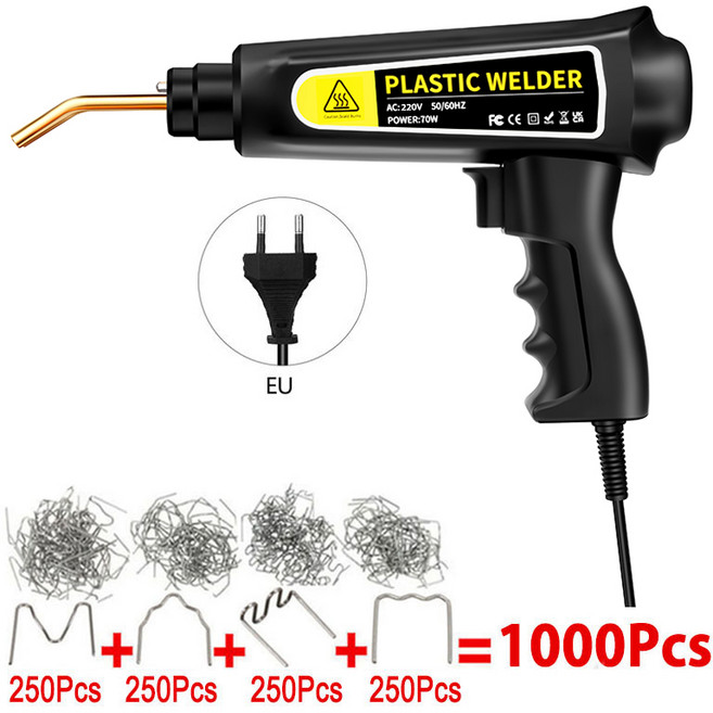 70W 플라스틱 용접기 총 핫 스테이플러 용접기 자동차 범퍼 PVC 수리 도구 히트 건 납땜 인두 키트 자동차, 03 EU Plug with 1000Pcs, 1개