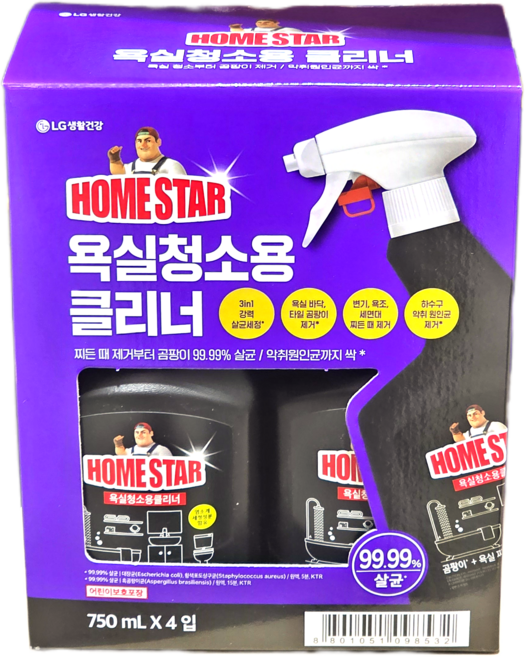 홈스타 욕실용클리너 750ML X 4PK 욕실청소용, 4개