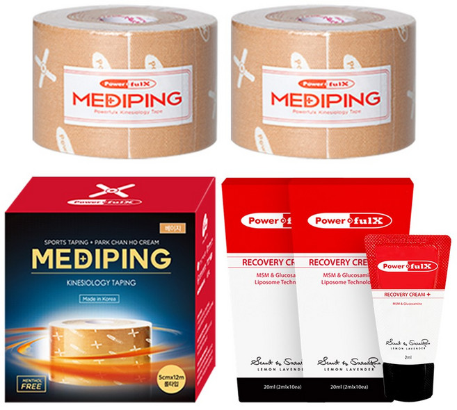 [파워풀엑스] 메디핑 롤 대용량 패키지[롤타입 베이지 12mx2 + 리커버리크림 20ml(2mlx10ea), 롤타입 베이지 12mx2 + 리커버리크림 20mlx2, 1개