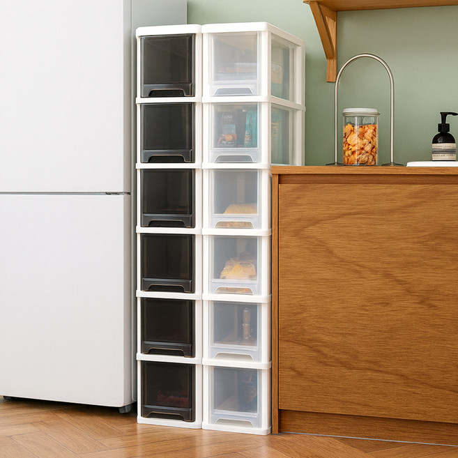 모던 슬림 틈새 서랍장 (2단 3단 4단 5단 6단 7단 8단) 옷 수납장, 크림_바퀴 미포함