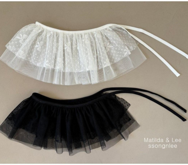 미야네 아동 주니어 리본 레이스 레이어드 랩스커트 여아 프릴 레이스 발레코어룩