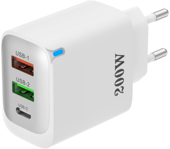 200W 초고속 충전기 3포트 2USB+1PD type-c, 1개, 화이트