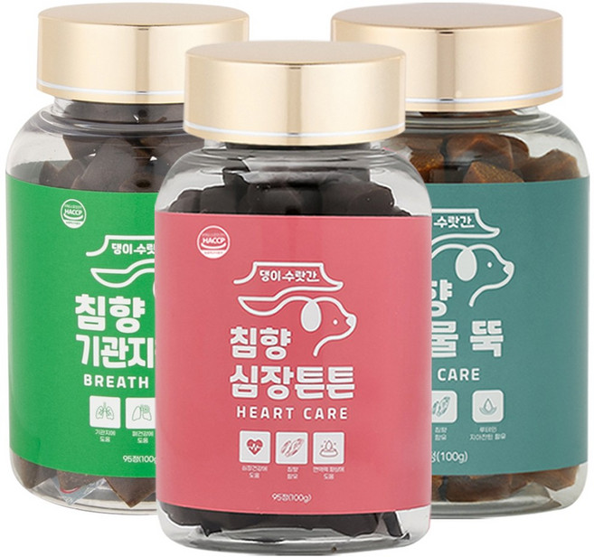 강아지 기관지 협착증 호흡기 눈 심장 관절 피부 영양제 댕이수랏간 침향 기관지청청 심장튼튼 관절쌩쌩 눈물뚝 피부&피모 100g, 기관지청청 1개+심장튼튼 1개+눈물뚝 1개, 1개