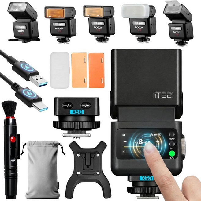 Godox IT32 TTL 카메라 플래시 및 X5L 트리거 레이카 카메라용 자석 핫슈 2in1 컬러풀 터치 스크린 회전 가능한 헤드 X 시스템 HSS 크리에이티브 액세서리, GODOX iT32+X5O