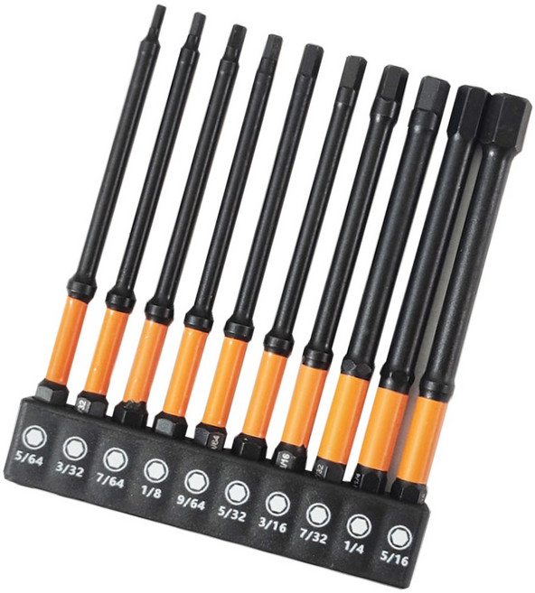 10pcs 충격 육각 헤드 앨런 렌치 1/4 인치 충격 육각 생크 스틸 드릴 비트, 오렌지 100mm 임페리리아