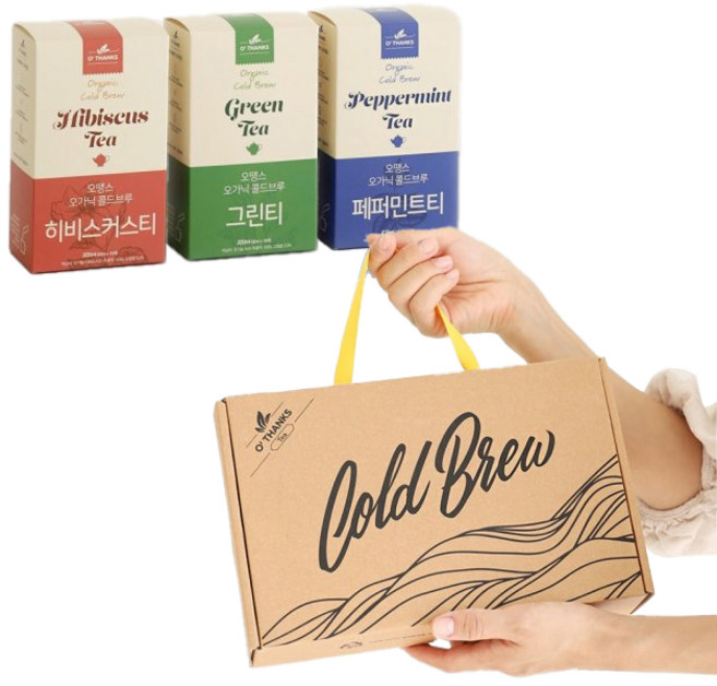 오땡스 유기농 콜드브루 원액 티 스틱 파우치 선물세트(페퍼민트/히비스커스/그린티), 1박스, 1세트, 200ml