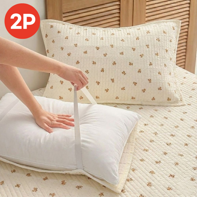 컴투더홈 교체가 편한 순면 피그먼트 밴딩 베개커버 2P