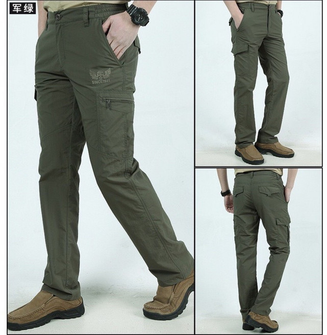 衣貳山 男款夏季薄款登山褲 戶外速乾工裝褲 多口袋休閒褲