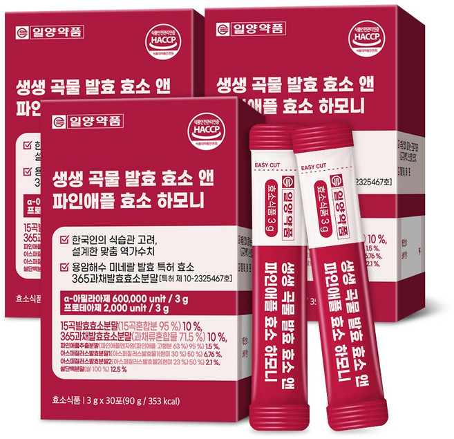 일양약품 생생 곡물 발효 앤 파인애플 효소 하모니 유산균 90g, 30회분, 3개