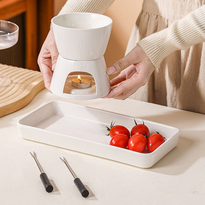 릴스베이 초코 퐁듀컵 워머 그릇세트 멜팅팟 치즈퐁듀 트레이 초콜릿 중탕, 1개, 화이트