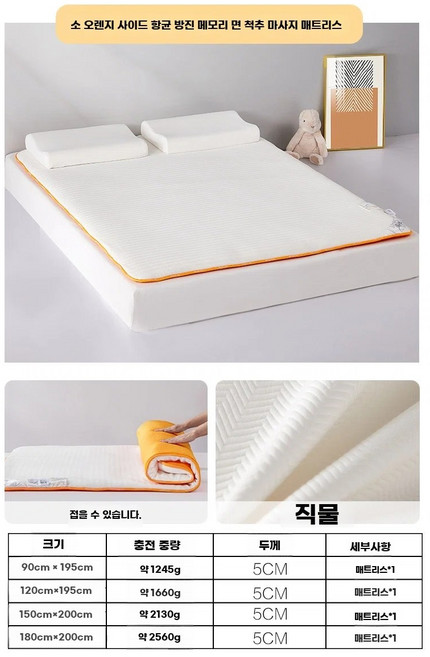 매트리스토퍼 퀸사이즈 트윈 3인치 토퍼 양면, U01KMQPQH17EYVNDG23F25T8MY-001, A. 90cm195cm5cm, A. 작은 오렌지색 테두리 항균 및 방진 메모리폼 척추