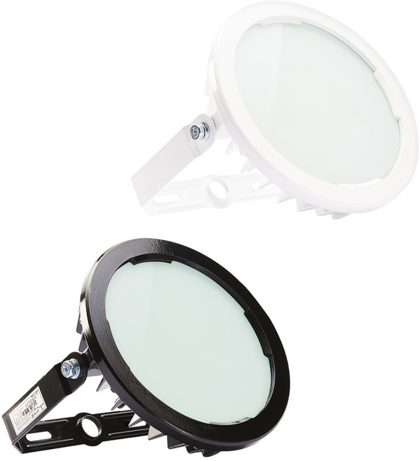 아크로 고효율 LED 원형 투광기 50W 확산형 국산 간판등 건물외벽등 주차장등 주유소등 IP66 방수등 방진등 보안등 창고등 수목등 조경등 공원등 정원등 공사장 야간 작업등, 흑색 - 주광색