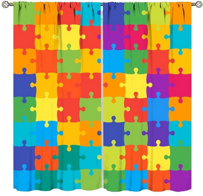 DDCBNS Colorful Jigsaw Puzzles Curtains for Kids Boys Girls Each Panel W21 x 45\" H Funny Children'