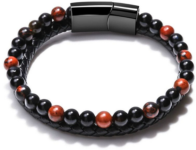 천주교 묵주 남성 팔찌 가죽 크로스 거룩한 골드 골드 베네치아 스완 기독교 기념품, 1개, 5. 천연 화산석 21cm