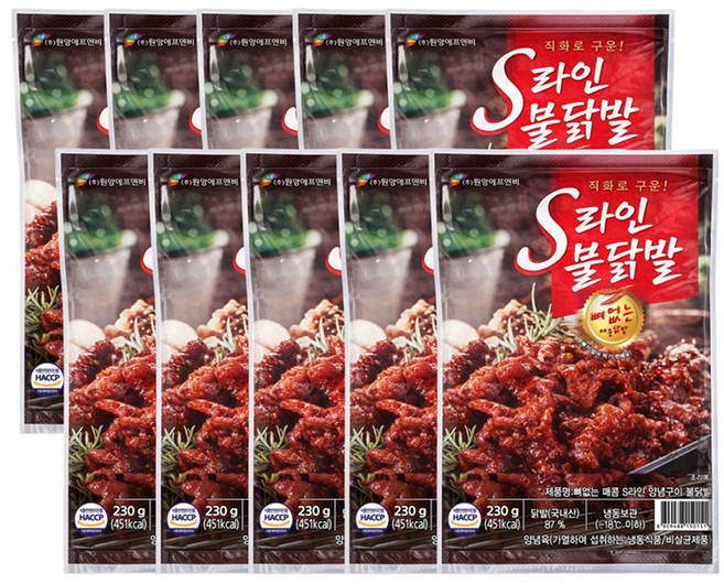 [원앙 본사직영] S라인 뼈없는 불닭발 230g, 10개