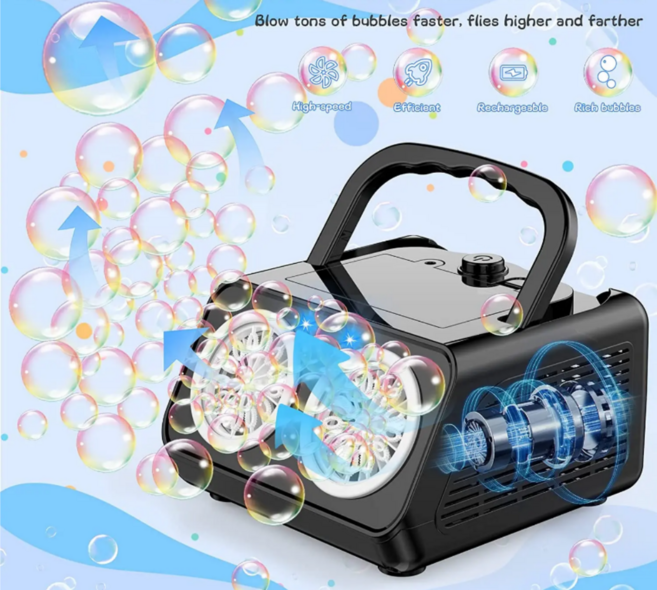 자동 버블 머신 업그레이드 버블 블로워 분당 50000 + 버블 휴대용 버블 메이커, 1개, 화이트