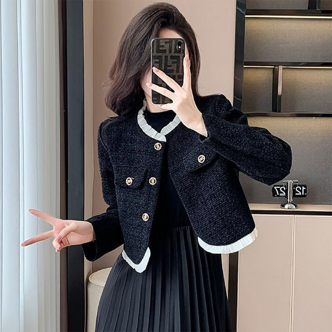 TKX 트위드자켓 여성용 봄 가을 숏 코트 긴소매 자켓 고급스러운 디자인 하객룩 KD97