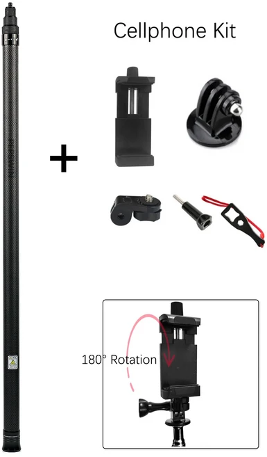 고프로 히어로 맥스 10 9 8 7 6 5 Osmo 액션 Insta360 용 셀카봉 탄소 섬유 확장형 핸드헬드 모노포드 3M 1, 05 3m Upgrade phone kit