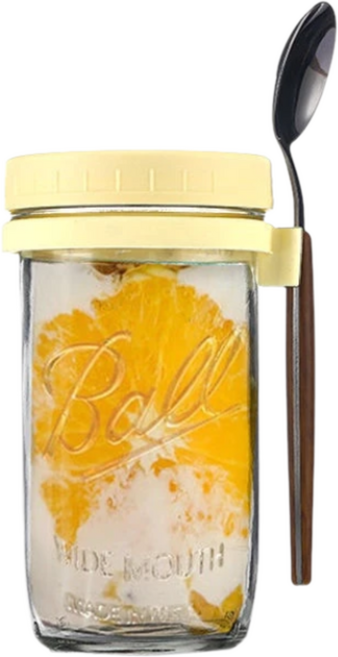 Ball 玻璃燕麥杯, 玻璃燕麥杯 送湯匙 600ML-雛菊黃, 1個
