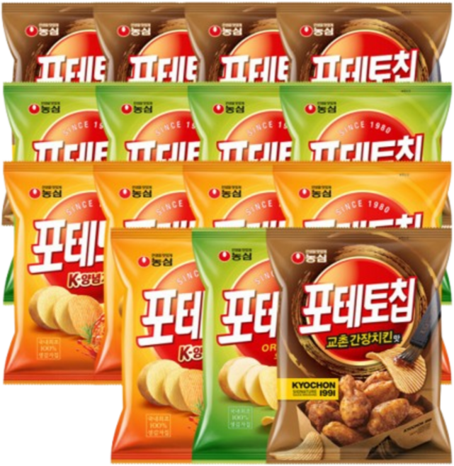 농심 포테토칩 교촌간장치킨맛 5개+K양념치킨 5개+오리지널 5개