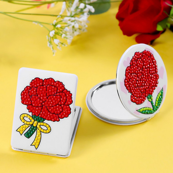 어버이날 스승의날 카네이션 보석십자수 양면 거울 만들기 DIY 세트 (2인용), 원형손거울, 2세트