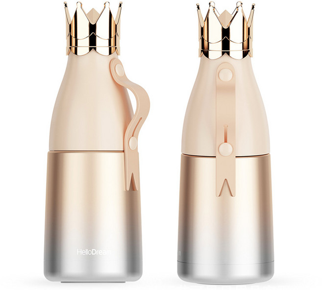 에커스 왕관 보온 남녀 스테인리스강 컵 휴대용 진공 304 스테인리스강 물컵, 샴페인 골드, 240ml, 1개