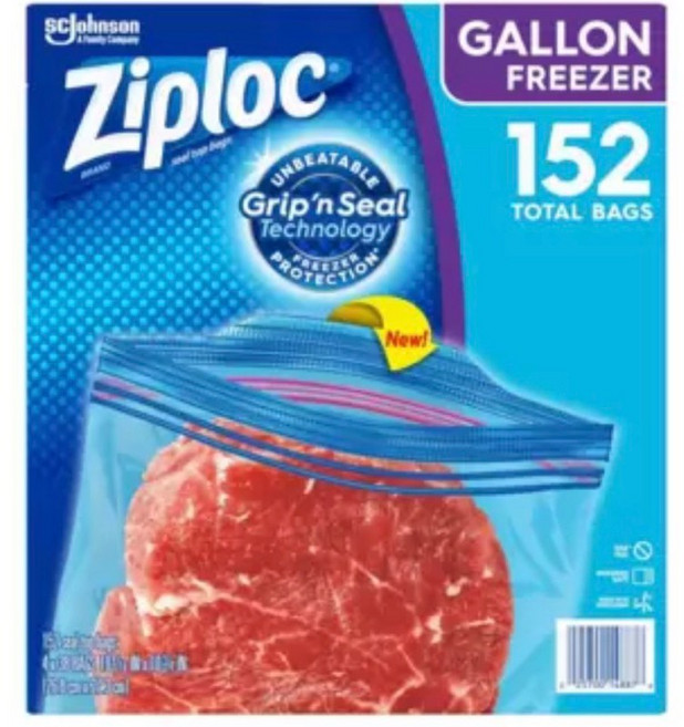 Ziploc 加侖冷凍保鮮袋 152入 Grip'n Seal 密封技術 全新升級, 1個