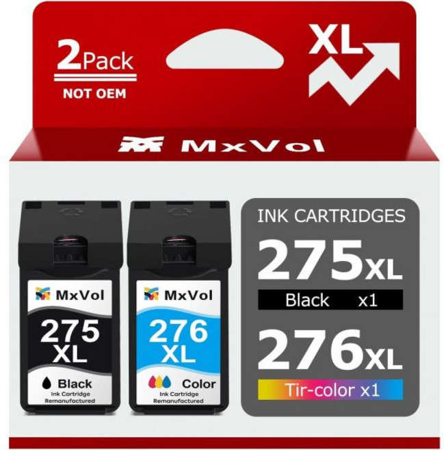 잉크 카트리지 MxVol 275XL 276XL 재생 교체용 275 및 276 XL PG-275XL CL-276XL PIXMA TS3520 TS3522 TS3500 TR4720, 1개