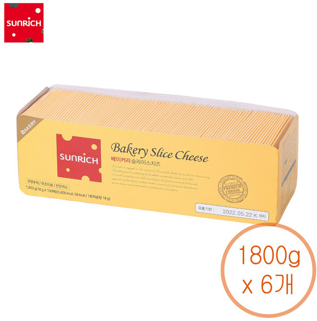 썬리취 베이커리 슬라이스치즈 100매, 1.8kg, 6개