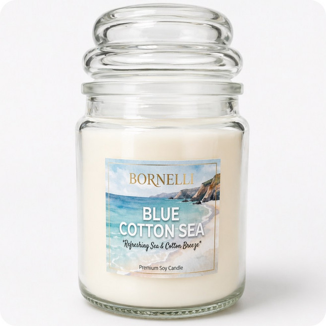 보르넬리 천연 100% 소이왁스 캔들 냄새제거 향초, 1개, 450g, 블루 코튼 씨