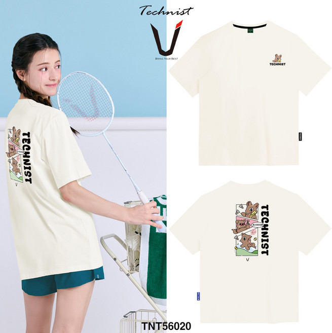 테크니스트 티셔츠 배드민턴 반팔 상의 코튼라이크 오버핏 아이보리 TNT56020 남녀공용