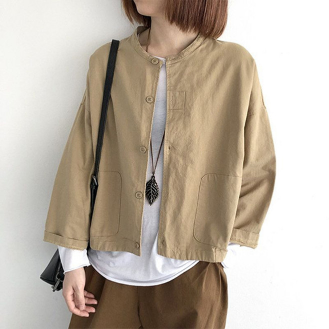 [쉬즈본]광담자켓 /여성 루즈핏 린넨 자켓 여름 가디건 노카라 아우터 데일리 숏 자켓