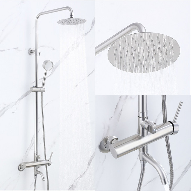 준앤코 SRS 스테인리스 해바라기 샤워기 세트 샤워수전, 1개, 실버