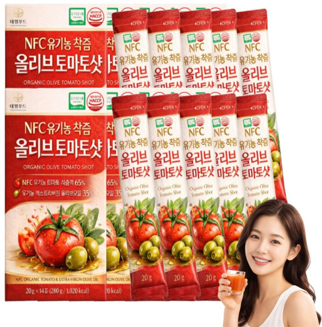 유기농 토마토즙 스틱형 최상위1% 프리미엄 엑스트라버진 올리브유 100% NFC 착즙액 원액 액상, 140개, 20g