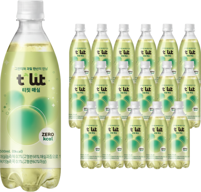 티릿 매실 제로 탄산음료 유산균 음료 식이섬유 장케어 녹차 요구르트 애사비 저칼로리 헬시 탄산 대용량, 24개, 500ml