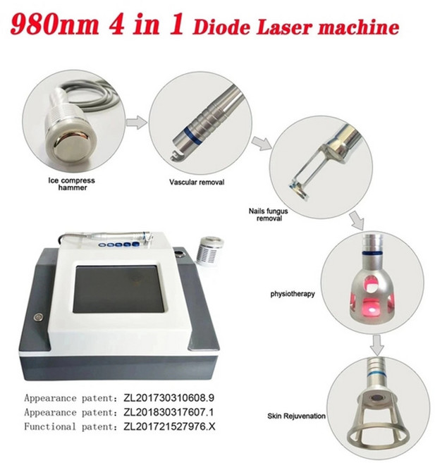 980NM 5 In 다이오드 Varice 경화 기계 다기능 미용 기기 거미 정맥 손톱 곰팡이 제거 장치 안전, 02 4 in 1_02 Eu 플러그, 1개