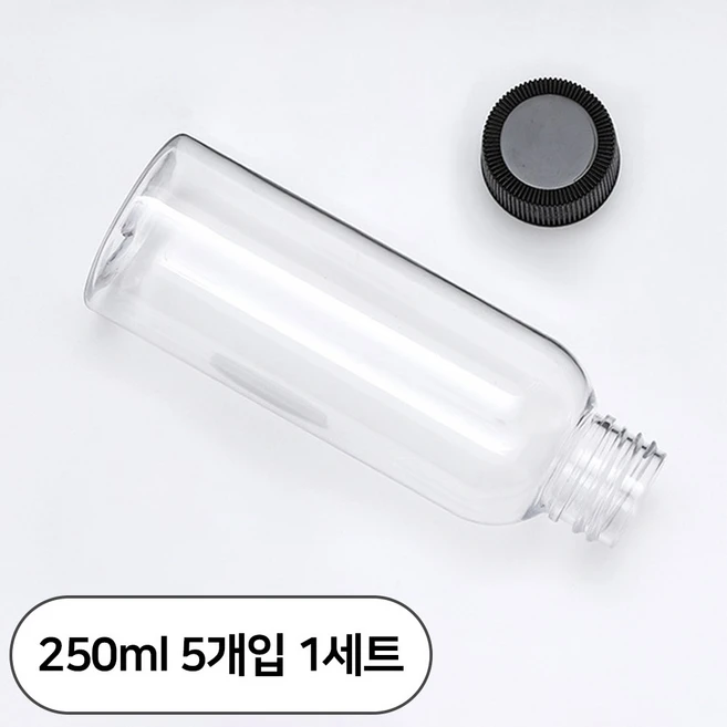 단마개 공병 PET 용기 투명 플라스틱 여행용 소분 5개, 1세트, 250ml - 쿠팡