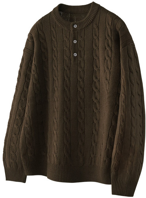 팀스핏 남성용 오버핏 꽈배기 헨리넥 라운드 니트 4Color