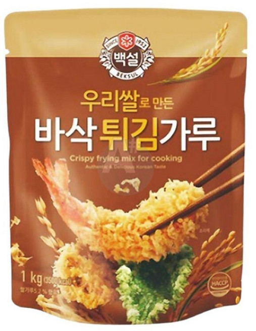 백설 우리쌀 바삭 튀김가루 1Kg 돈까스 튀김요리분말 튀김옷 파우다 돈까스 가라아게, 1개
