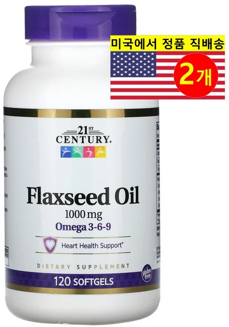 21st Century 21세기 센트리 아마씨 오일 1000mg Flaxseed Oil, 2개, 120정 - 쿠팡