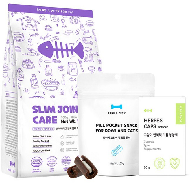 슬림앤조인트케어포캣 사료 1KG+고양이 허피스 영양제 허피스캡스 60정+필포켓 간식, 1개