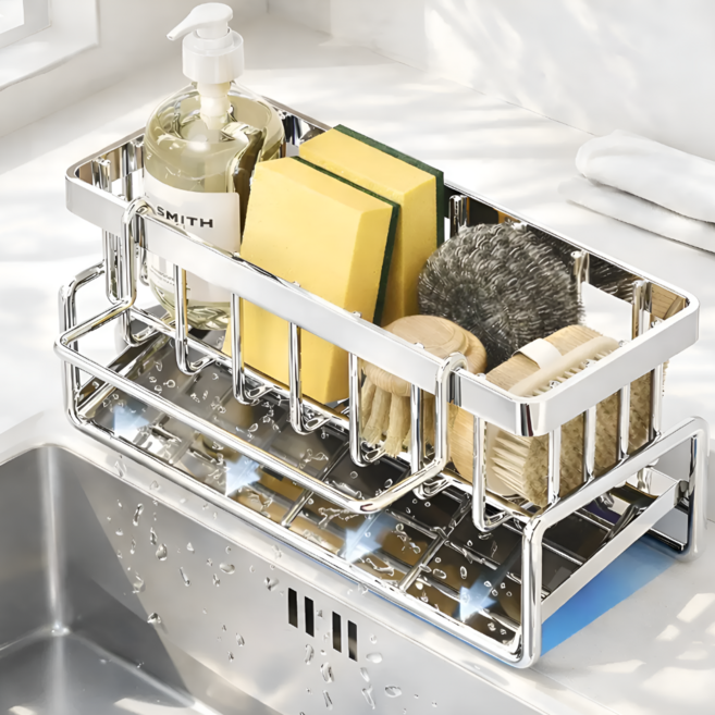 세요나 물기배출 수세미 거치대, 1개, 실버