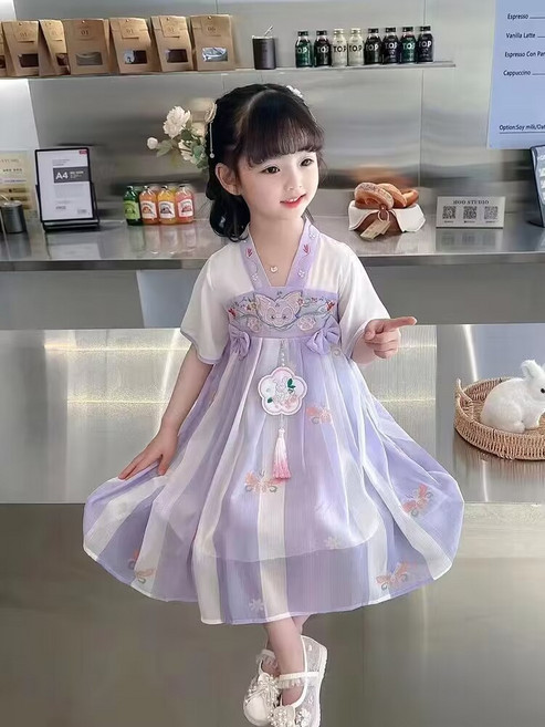 DFMEI 女童漢服連衣裙夏新款兒童唐裝超仙中國風公主裙夏款古風裙子